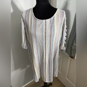Above and Beyond Striped Scoop Neck Women's Top in Pastel Multi Sz 2X